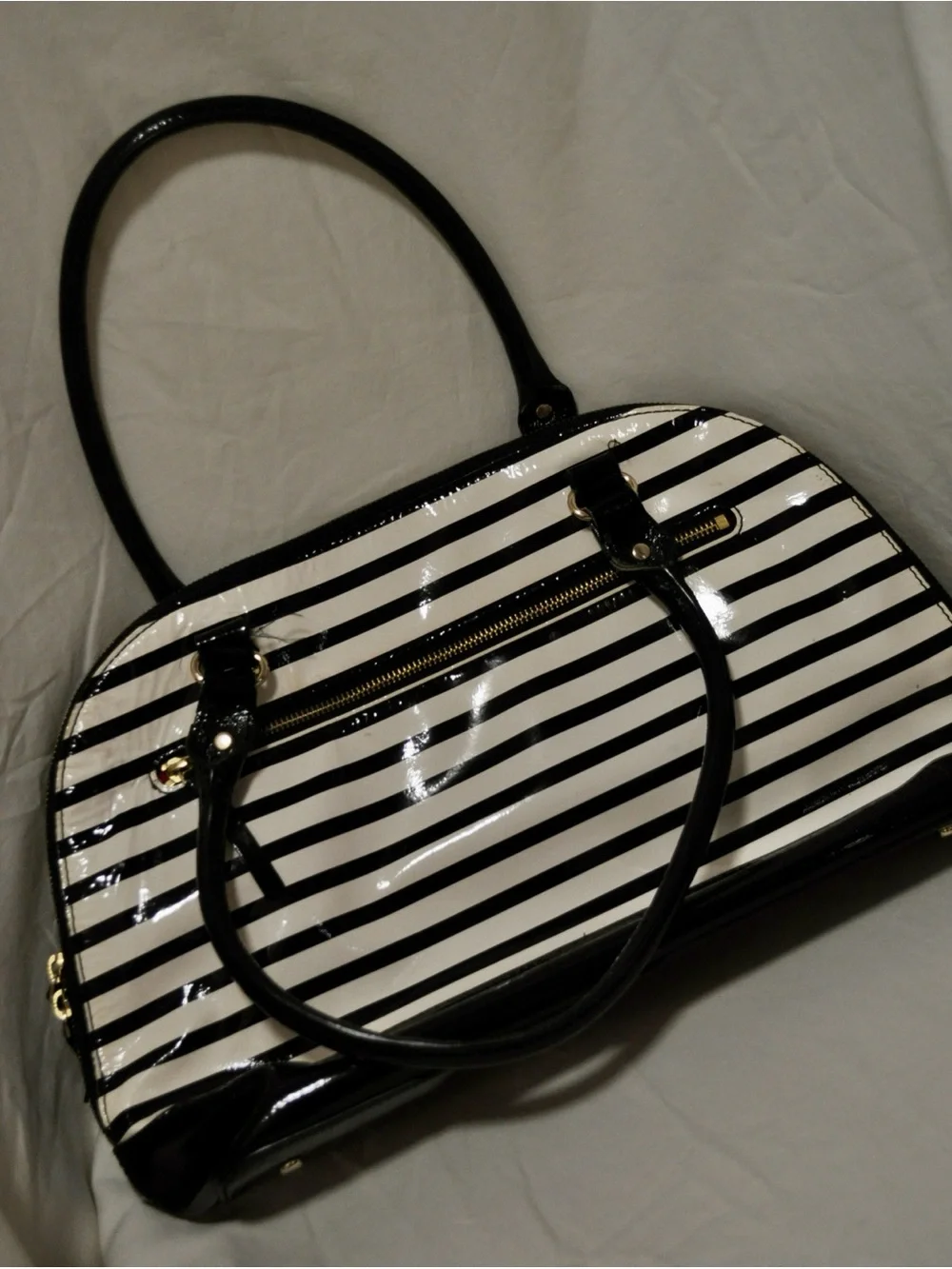 kate spade Black and White Striped Patent Tote - Picture 2 of 4